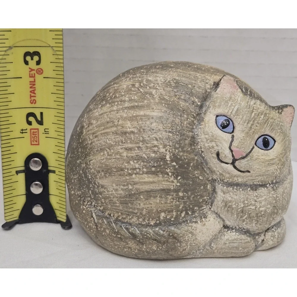 Vintage Ganz Resin Cat Figurine - Curled Up Tiger Striped Kitty, Rock Like Stone